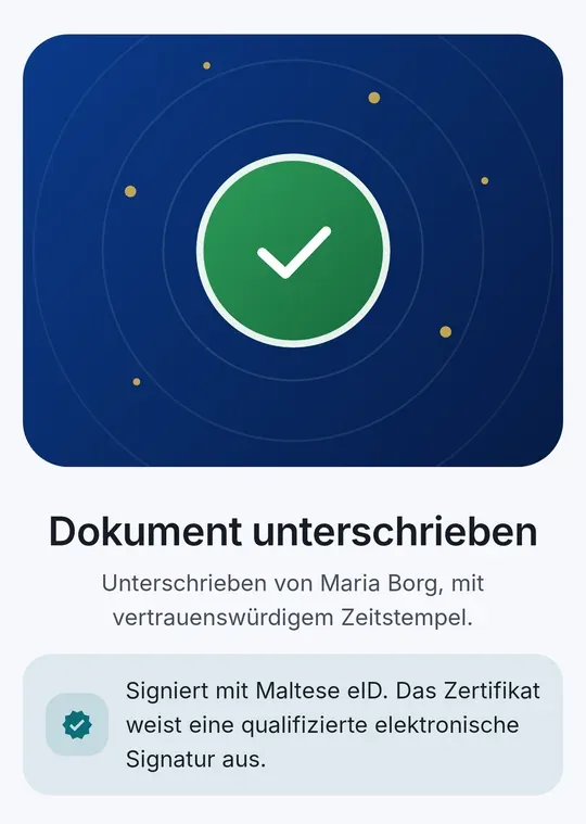 CodeB Wallet best&auml;tigt ein mit dem maltesischen eID signiertes PDF &mdash; eine qualifizierte elektronische Signatur (QES)
